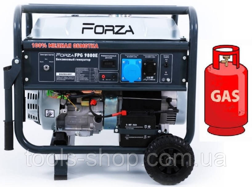 Генератор гібридний ГАЗ/бензиновий однофазний Forza FPG 9800Е 7.0/7.5 кВт з електрозапуском