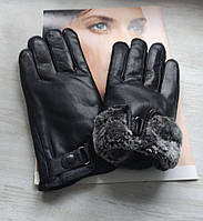 Чоловічі шкіряні рукавички зимові чорні