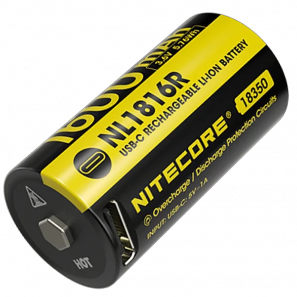 Акумулятор 18350 Li-ion Nitecore NL1816R 1600mAh із USB-C зарядкою (Чорно-жовтий)
