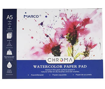 Папір-склейка для акварелі А5 (148*210), 300г/м2, 15л, Medium fine grain paper Marco 1071B-15CBP