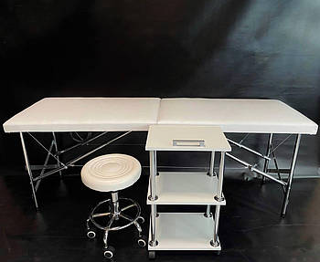 Кушетка косметологічна автомат "Комфорт" біла еко-шкіра, для вій, для бровиста, для шугарингу масажу