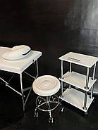 Білий набір 3 в 1 Комфорт: Кушетка косметологічна Еко-шкіра, Стілець без спинки, Етажерка для майстра, масажу, фото 3