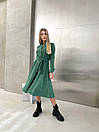 Жіноча вельветова зелена сукня міді з поясом на гудзиках, фото 2