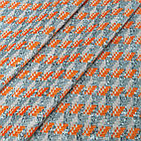 Трикотаж костюмний принт помаранчево-сіра геометрія, фото 2