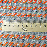 Трикотаж костюмний принт помаранчево-сіра геометрія, фото 4