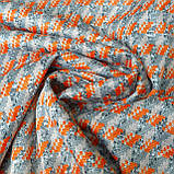 Трикотаж костюмний принт помаранчево-сіра геометрія, фото 6
