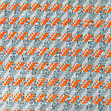 Трикотаж костюмний принт помаранчево-сіра геометрія, фото 3