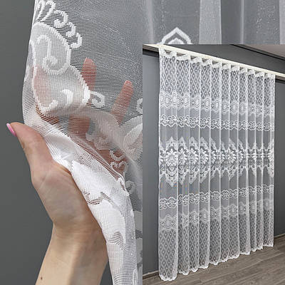 Готова тюль (3х2,7м) з тканини жакард. Колір білий. Код 1263т 40-073