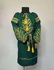 Сукня вишиванка дівоча (зелене домоткане полотно) "Колоски", фото 2