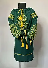 Сукня вишиванка дівоча (зелене домоткане полотно) "Колоски", фото 5