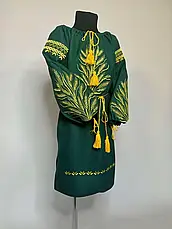 Сукня вишиванка дівоча (зелене домоткане полотно) "Колоски", фото 3