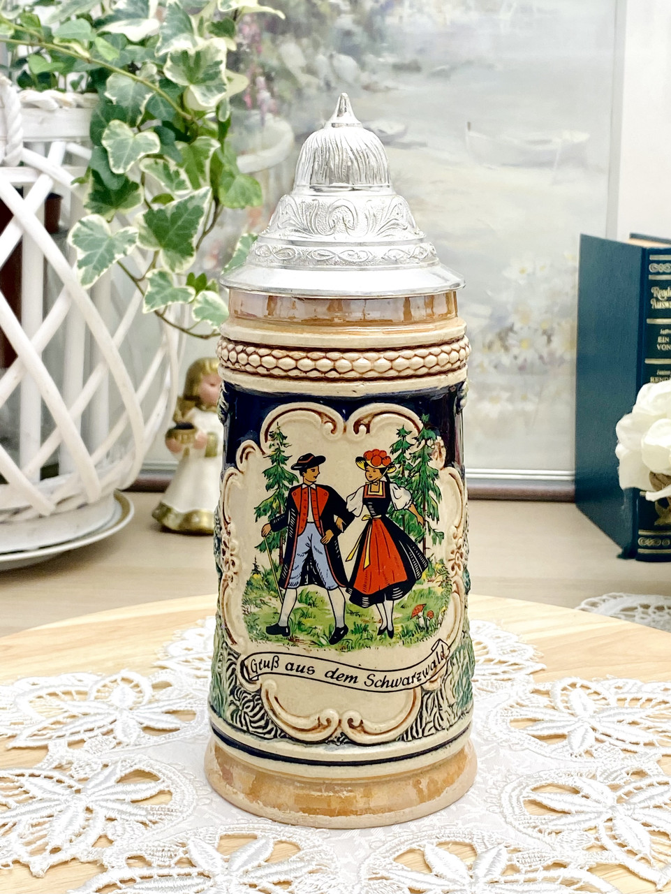 Пивний німецький келих, німецький кухоль для пива, художня кераміка, олов'яна кришка, Німеччина, 0,5 л