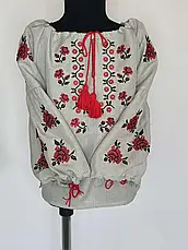 Вишиванка дівоча "Квітуча троянда" з льону меланж (відрізний рукав), фото 3