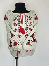 Вишиванка дівоча "Квітуча троянда" з льону меланж (відрізний рукав), фото 5