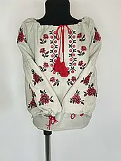 Вишиванка дівоча "Квітуча троянда" з льону меланж (відрізний рукав), фото 4