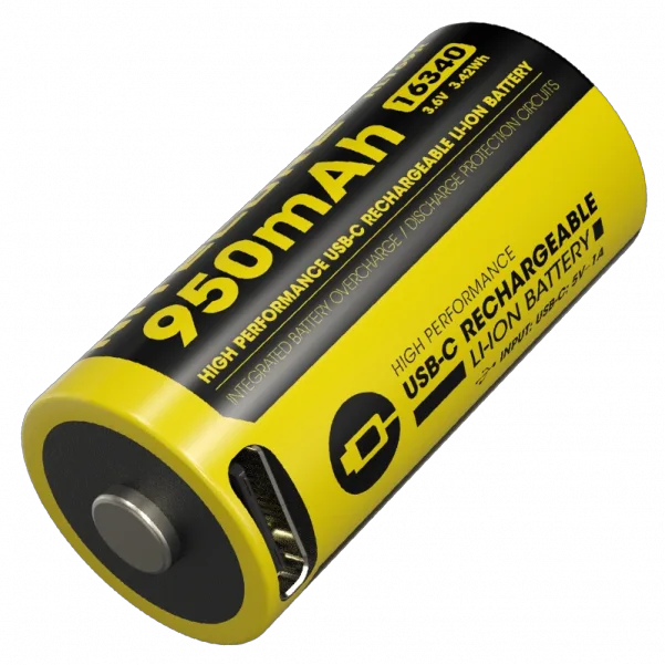 Акумулятор 16340 (RCR123A) Nitecore NL169R Li-Ion 950mAh 3.6V USB-C із захистом (Чорно-жовтий)