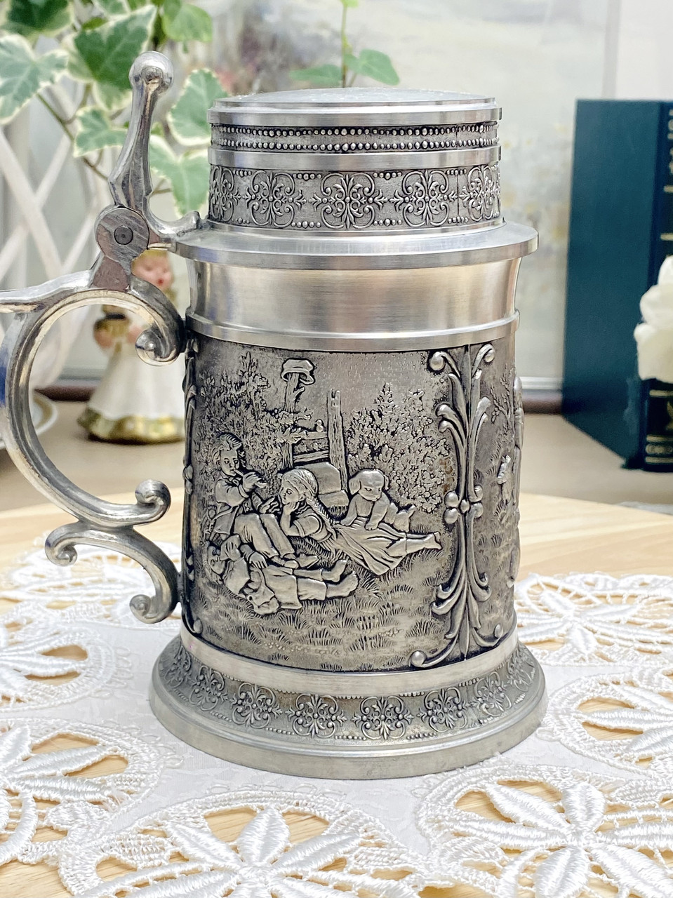Німецький пивний олов'яний келих, німецький кухоль для пива, харчове олово, Німеччина, сільські мотиви