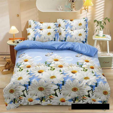 Блакитна тканина 3Д ромашки для постільної білизни синтетична, Поліестер 75 ширина 220 см, у рулоні 60 м, фото 1