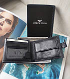 Чоловічий шкіряний подарунковий набір Armani ремінь і гаманець чорні, фото 3
