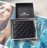 Чоловічий шкіряний подарунковий набір Armani ремінь і гаманець чорні, фото 2