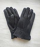Шкіряні чоловічі рукавички з оленячої шкіри, підкладка махра, фото 3