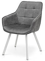 Стілець із підлокітниками напівкрісло велюрове Тандем світло-сіре для сучасної кухні, вітальні Мікс Меблі