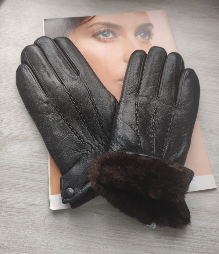 Чоловічі шкіряні рукавички зимові, підкладка хутро, фото 1