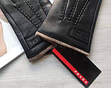Чоловічі шкіряні рукавички Prada підкладка вовняне в'язання black, фото 4