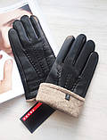 Чоловічі шкіряні рукавички Prada підкладка вовняне в'язання black, фото 6