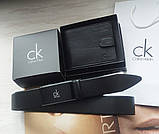 Чоловічий подарунковий набір Calvin Klein ремінь і гаманець чорний, фото 8
