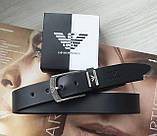 Чоловічий шкіряний подарунковий набір Armani ремінь і гаманець чорні, фото 4