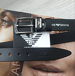 Чоловічий шкіряний подарунковий набір Armani ремінь і гаманець чорні, фото 5