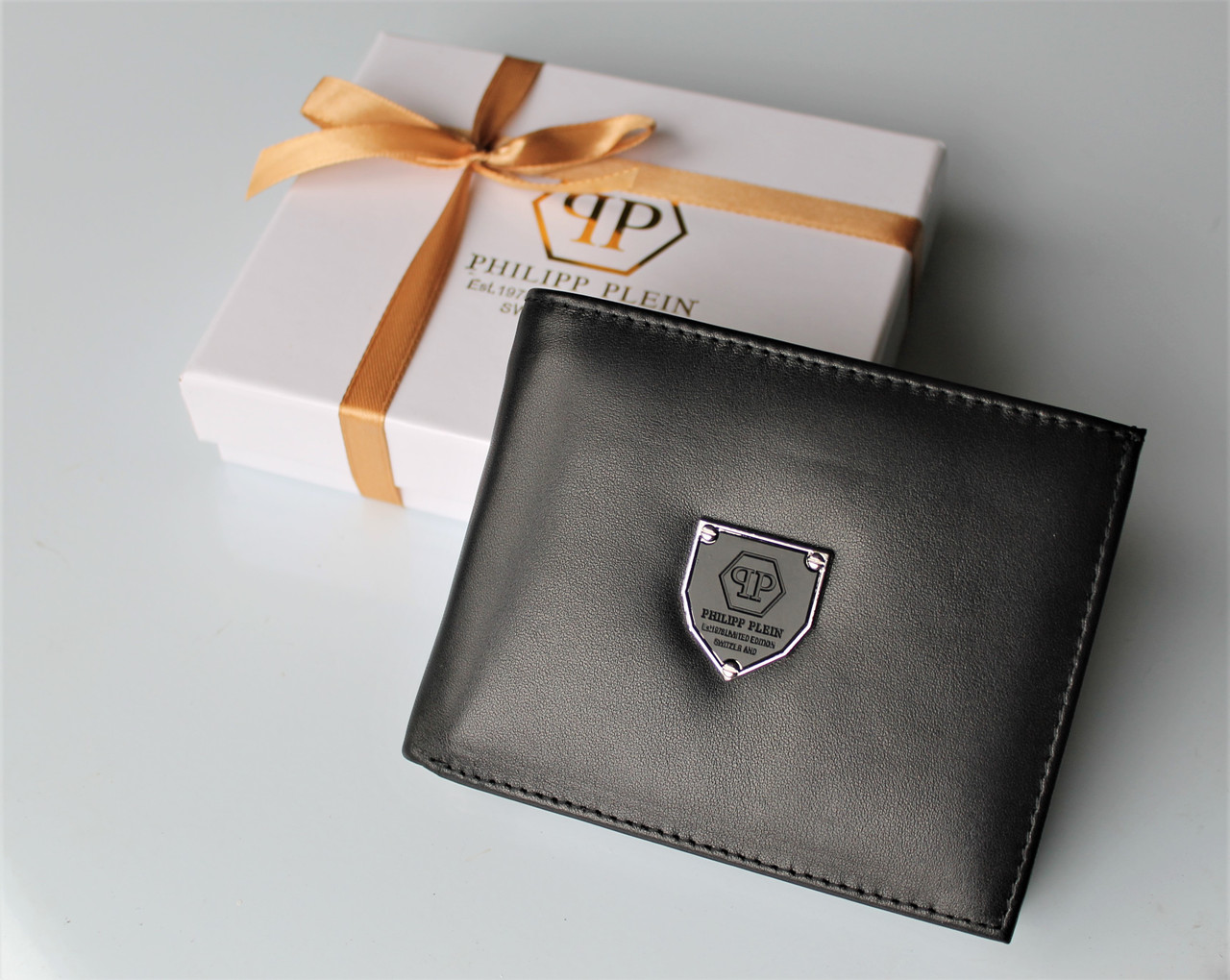 Чоловічий шкіряний гаманець Philipp Plein чорний, фото 1