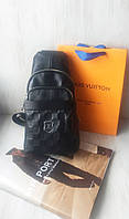 Чоловіча шкіряна сумка слінг Louis Vuitton black через плече чорна