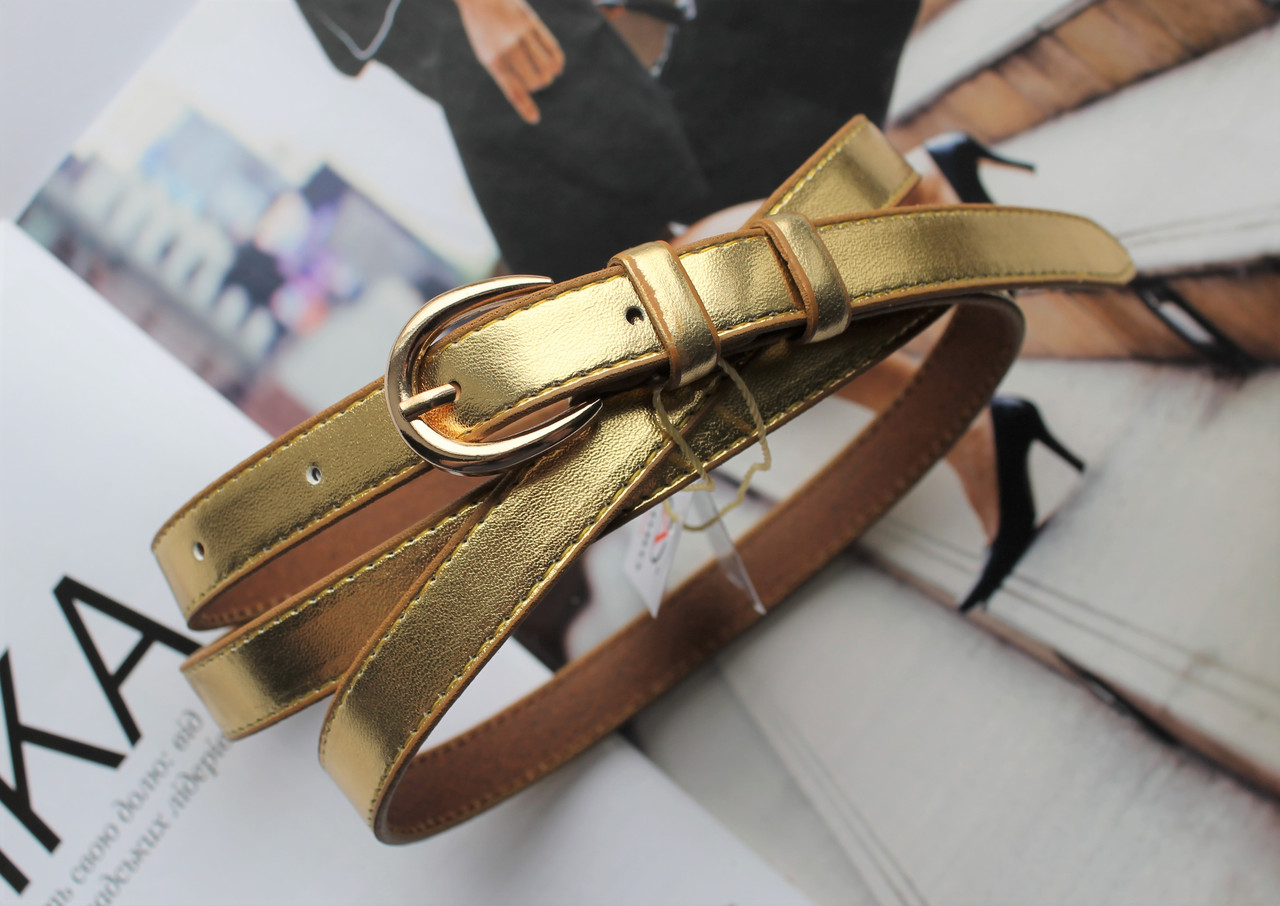 Женский узкий ремень золотистый, фото 1