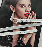 Узкий кожаный ремень с тиснением белый, фото 2