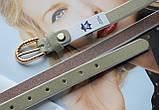 Вузький шкіряний ремінь фісташковий пряжка золото, фото 2