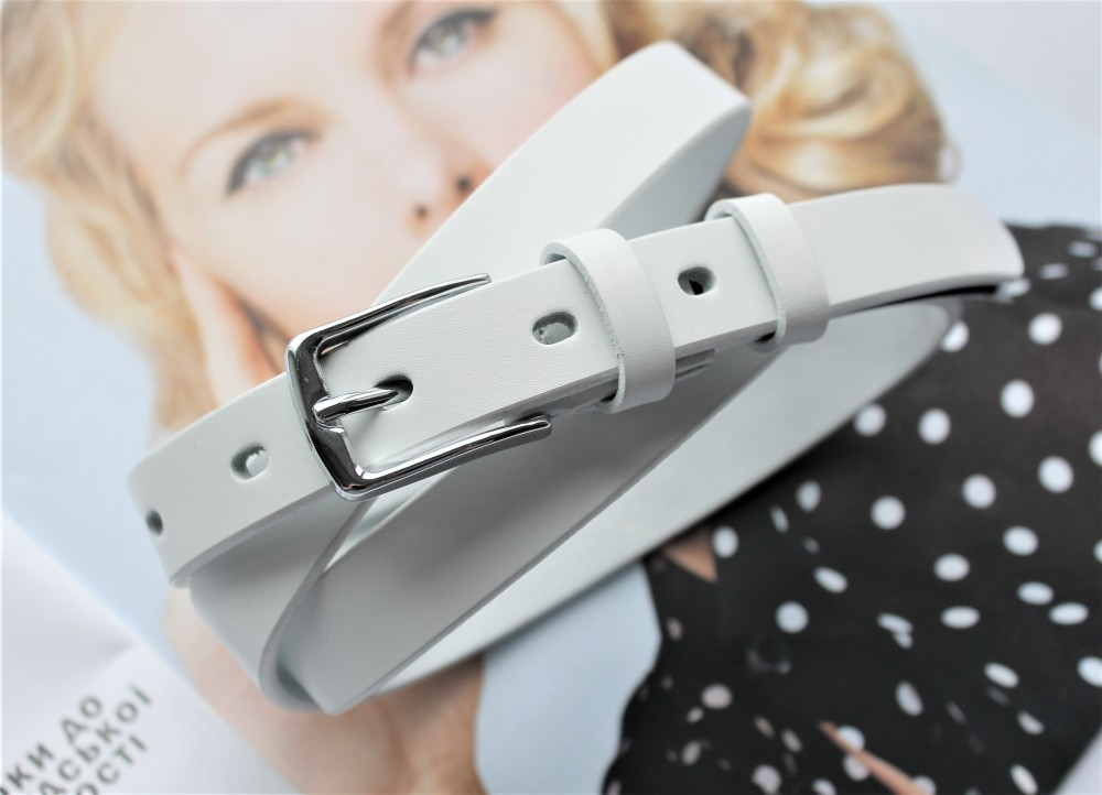 Женский узкий кожаный ремень 1.8 см белый, фото 1