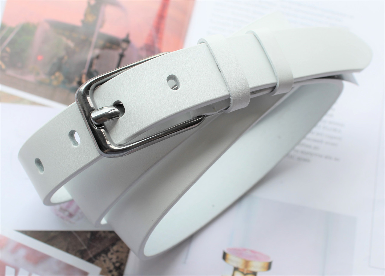 Жіночий шкіряний ремінь 2.5 см білий, фото 1