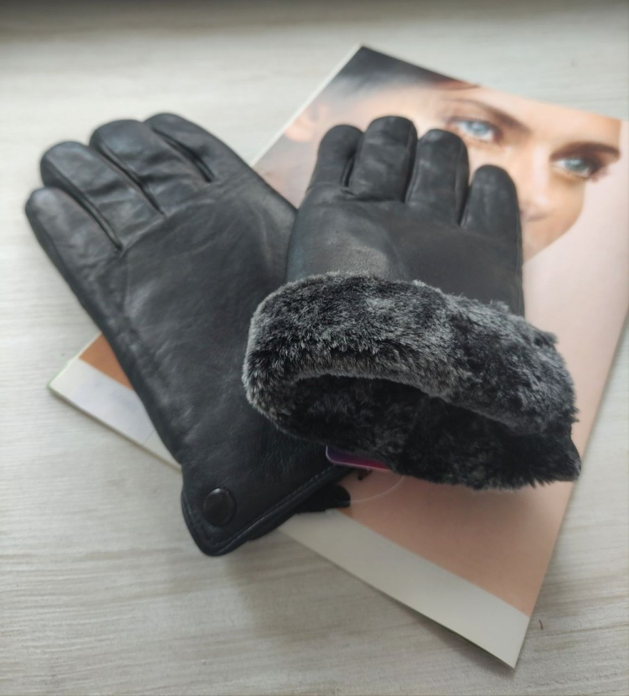 Чоловічі шкіряні рукавички зимові чорні, фото 1