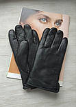 Чоловічі шкіряні рукавички зимові чорні, фото 2