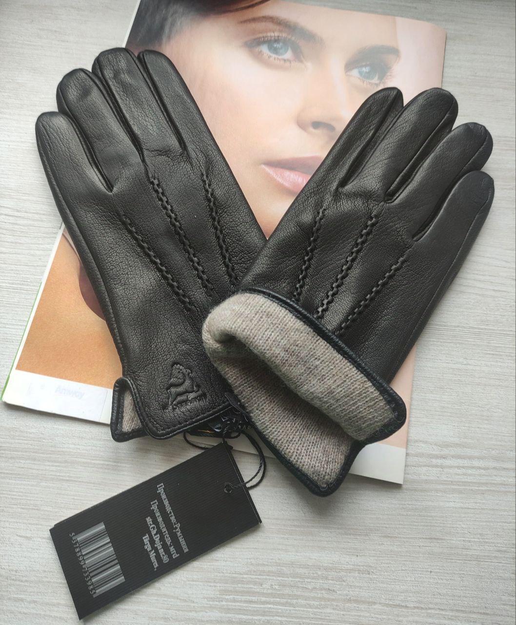 Чоловічі шкіряні рукавички з оленячої шкіри, Румунія підкладка вовняна вязка, фото 1