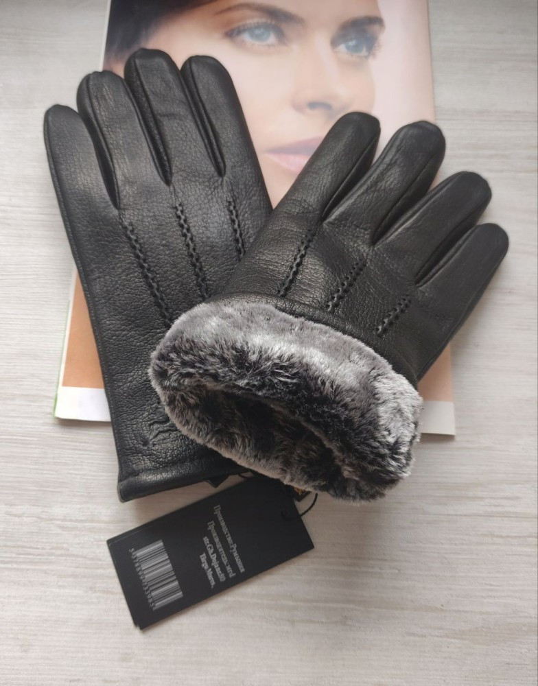 Чоловічі шкіряні рукавички перчатки з оленячої шкіри, підкладка хутро, Румунія, фото 1