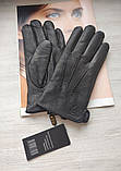 Шкіряні чоловічі рукавички перчатки зі шкіри оленя, Румунія підкладка махра, фото 2