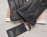 Шкіряні чоловічі рукавички перчатки зі шкіри оленя, Румунія підкладка махра, фото 4