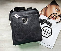 Стильна чоловіча шкіряна сумка-месенджер Philipp Plein black у фірмовому пакеті
