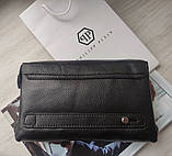 Чоловіча шкіряна барсетка клатч Philipp Plein чорна, фото 6