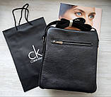 Стильна чоловіча шкіряна сумка месенджер Calvin Klein black у фірмовому пакеті, фото 3