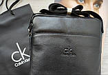 Стильна чоловіча шкіряна сумка месенджер Calvin Klein black у фірмовому пакеті, фото 6