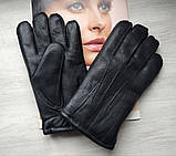 Теплі чоловічі шкіряні рукавички перчатки, зовнішній шов, фото 2